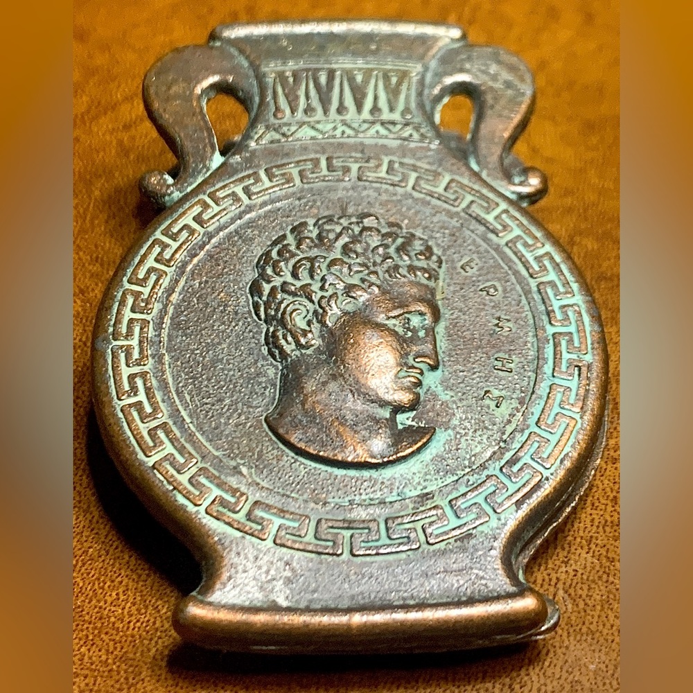 Vintage Solid Bronze Antique HERMES & NIKE Greek God Goddess War Spring Clip